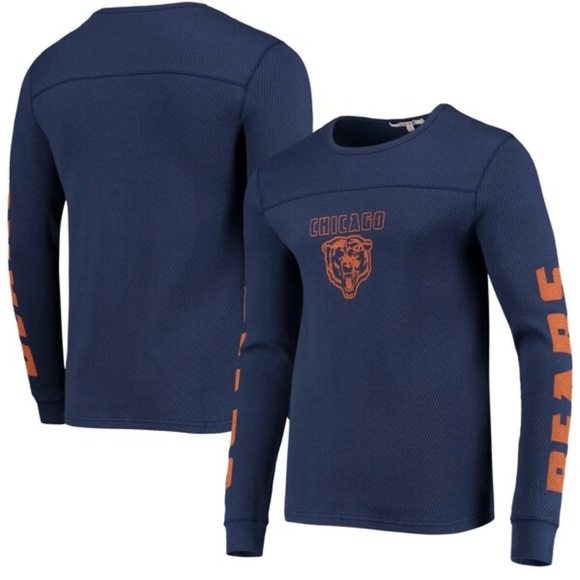 Chicago Bears NFL Navy Blue Long Sleeve Heavy Waffle Shirt Henley Men's Size L - Picture 1 of 7